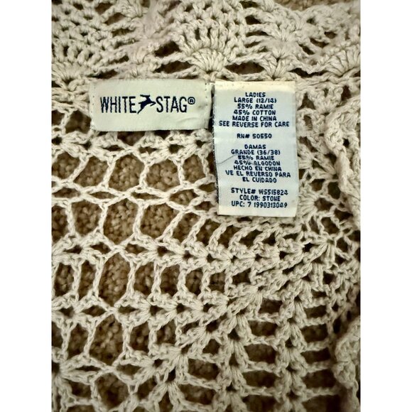 Vintage Y2K White Stag Cream Crochet Long Sleeve Cardigan Sweater Womens Large 1 - Picture 3 of 4